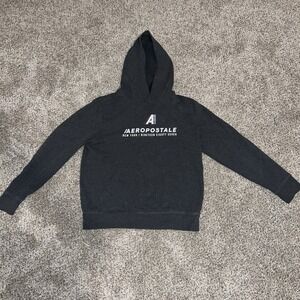 Aeropostale Hoodie Sweatshirt M Charcoal Gray Fleece‎ Pullover Pocket NY 1987